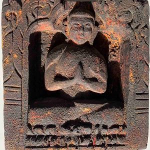 Statue stèle en bois antique de Bouddha Sakyamuni : pièce unique
