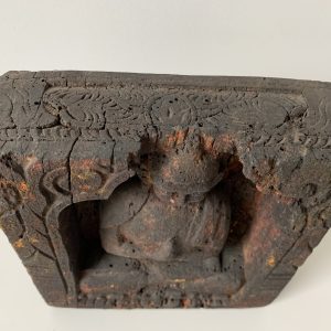 Statue stèle en bois antique de Bouddha Sakyamuni : pièce unique
